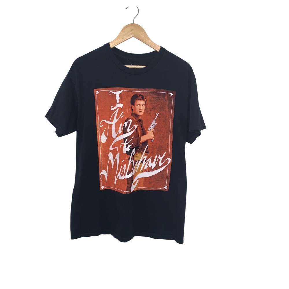 Firefly Malcolm Reynolds I Aim to Misbehave‎ Black Graphic T-Shirt Large 2013